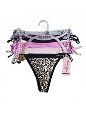 Juicy Couture 5 Pack Thong Panties Logo Waist Leopard Pink Size Large NWT D/97